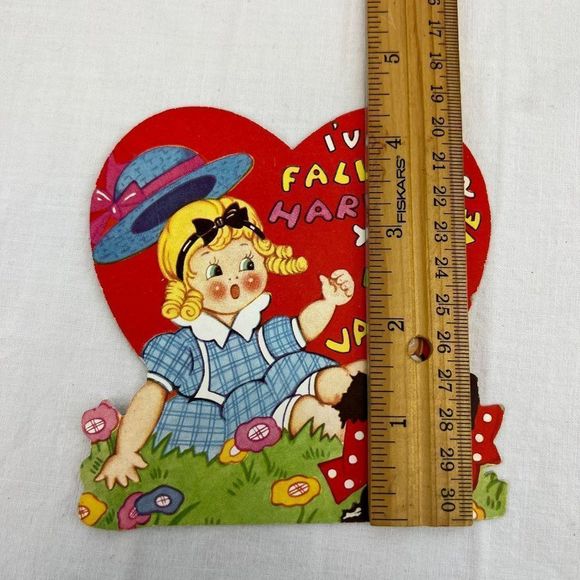 Vtg 1930s 1935 Valentine's Day Holiday Dog Girl Heart Card - Picture 3 of 3